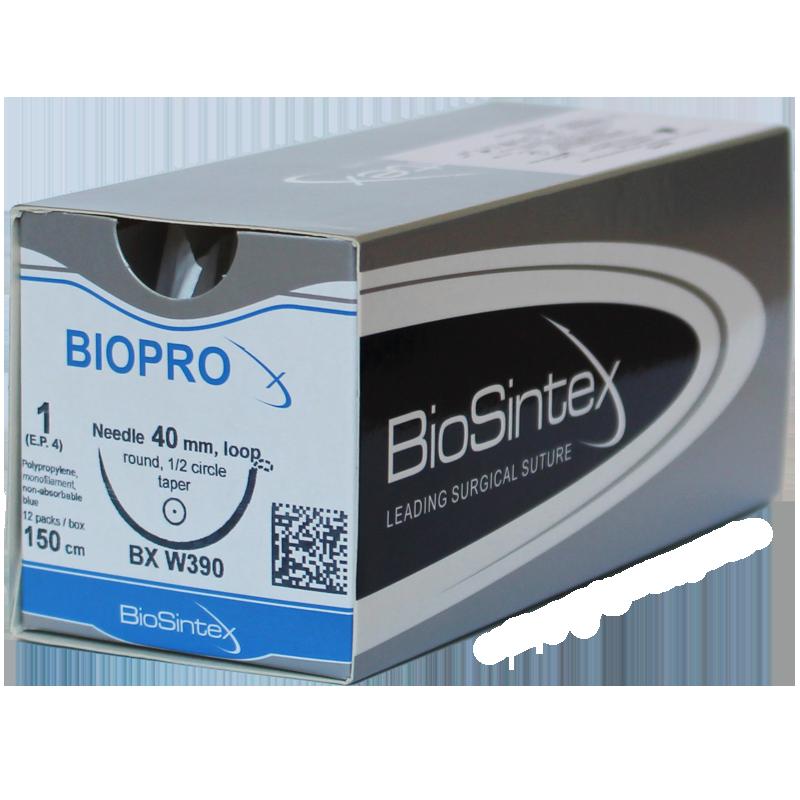 Biopro,Поліпропілен,USP 1 (M 4),від 150-200см, кол. голка від 40-48 мм,1/2 кола, петля